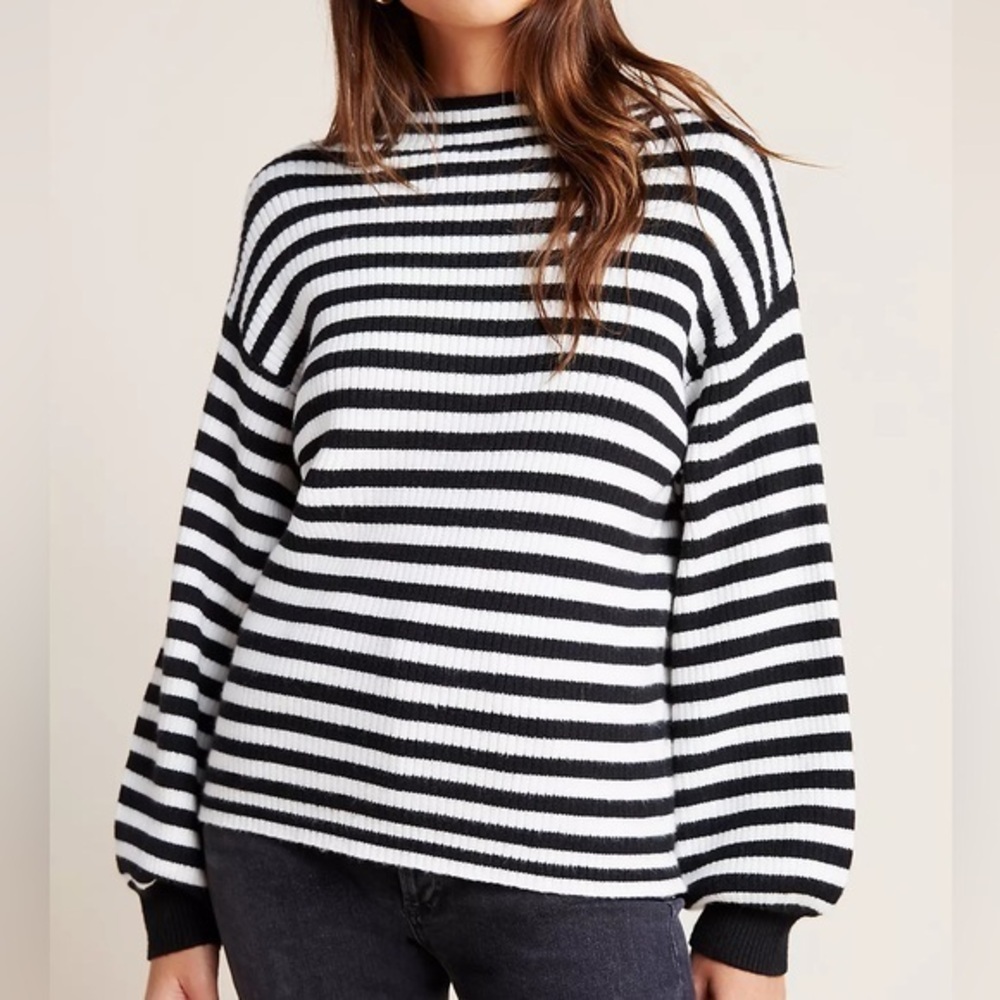 Anthropologie black and white striped balloon sleeve sweater